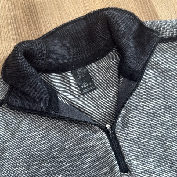 PRANA Tellie Sweater Pullover Charcoal Gray Striped 1/4 Zip Wool Blend Small - Picture 2 of 8